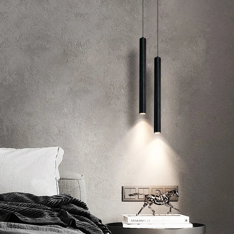 Minimalistisk cylinderformad LED pendellampa svart för sovrum matsal