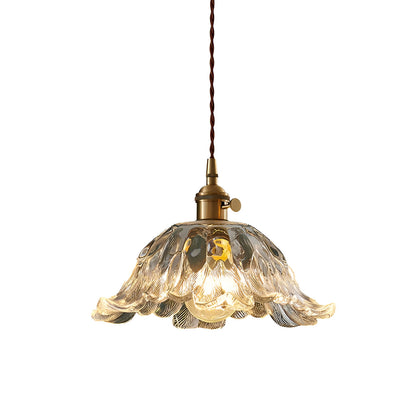 Fransk retro blomformad glaspendel i koppar med justerbar höjd 150 cm