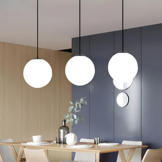 Modern LED pendellampa i klotform mjölkvit för vardagsrum sovrum kök
