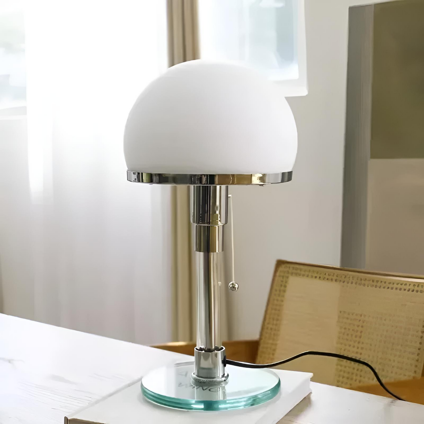 Minimalistisk LED bordslampa i glas och krom modern design för sovrum vardagsrum kontor
