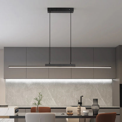 Modern lång LED takpendel i svart aluminium för kök matsal vardagsrum