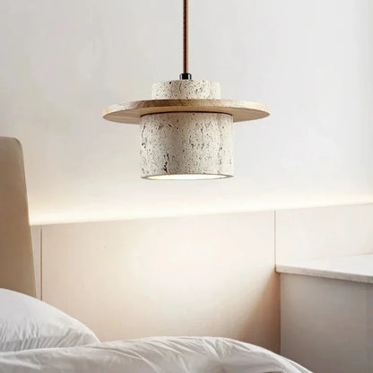 Modern pendellampa i sten och trä för sovrum, matsal och vardagsrum