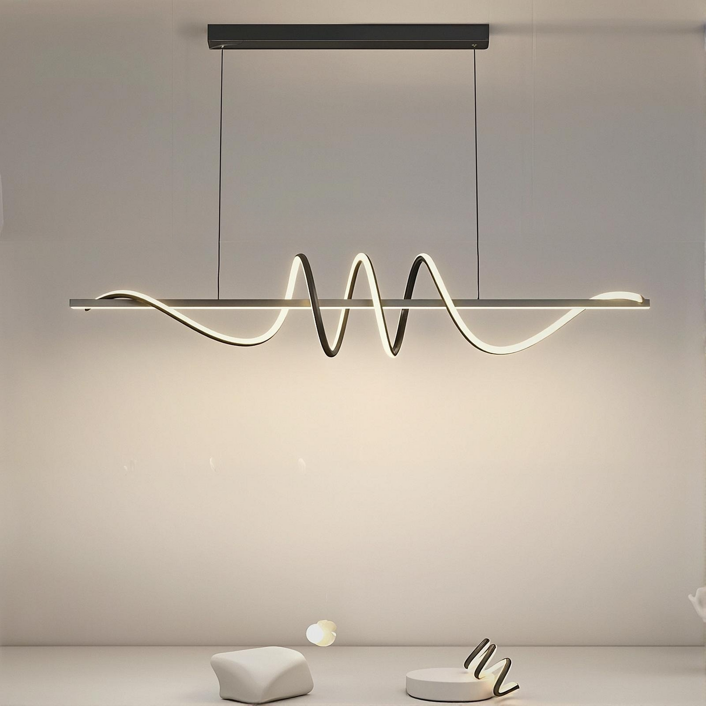 Modern vågformad LED-pendellampa för matsal, vardagsrum och kök