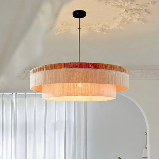 Takpendel i retro design handknuten franslampa för vardagsrum matsal sovrum hall