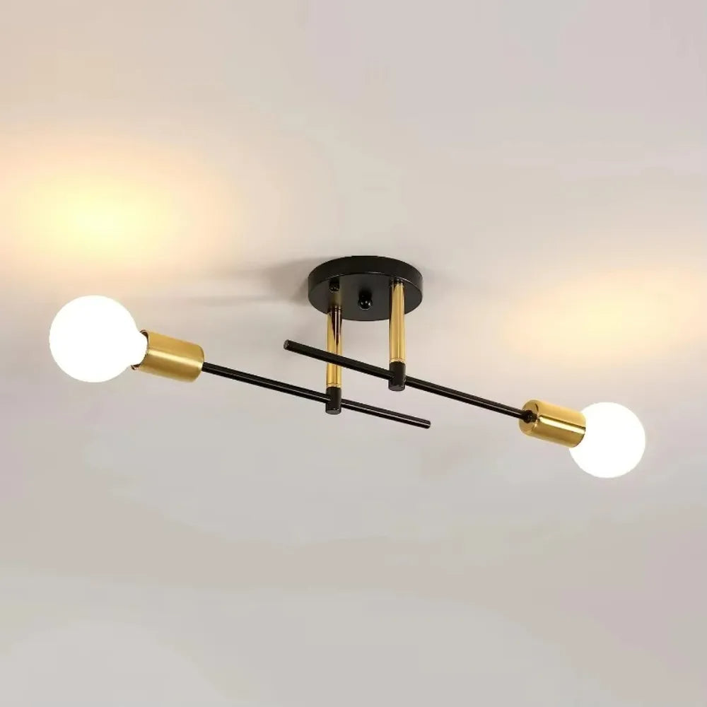 Modern Taklampa i Svart och Guld med Två Ljuskällor