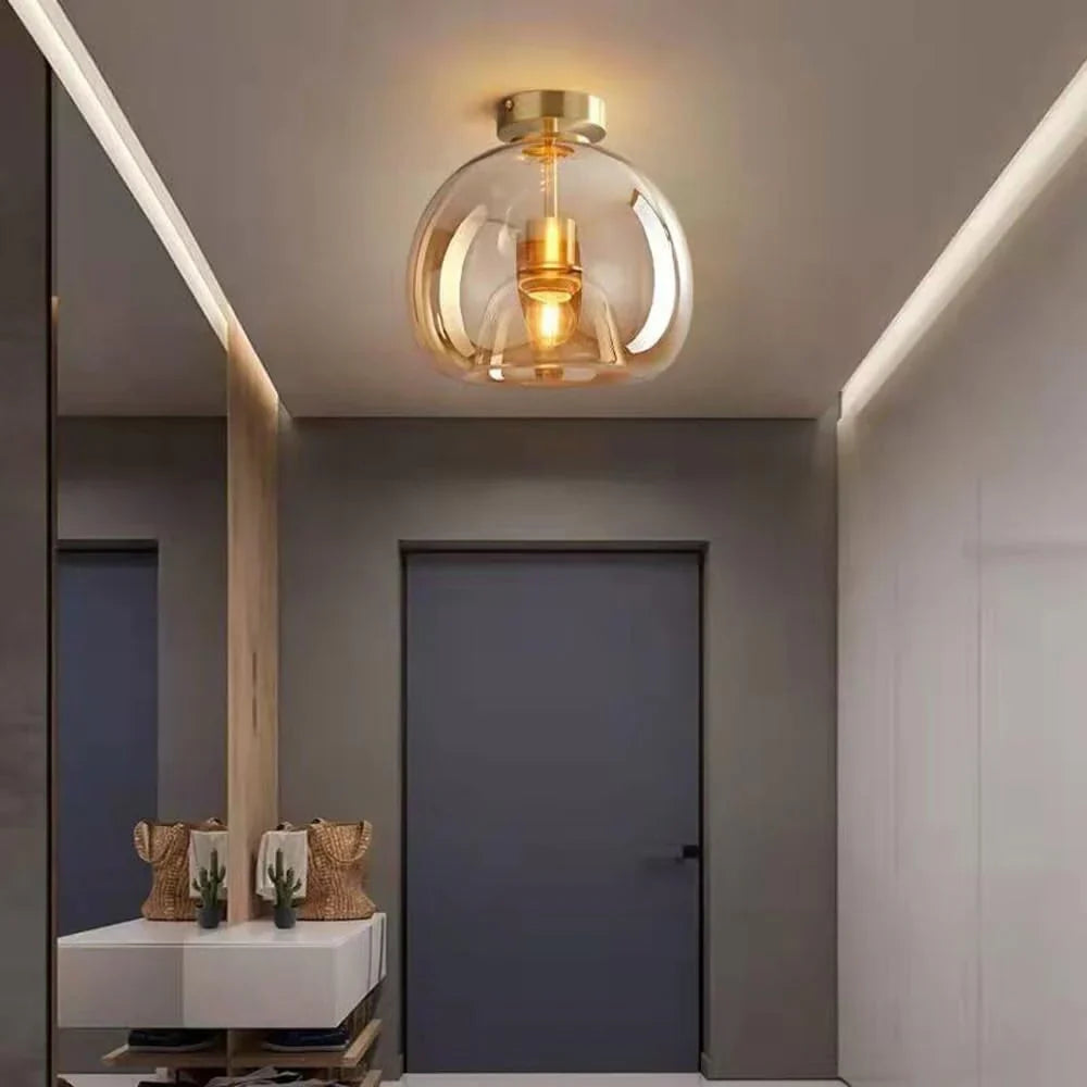 Modern taklampa i svart och guld med glasdetaljer – elegant LED plafond för vardagsrum, sovrum och matsal