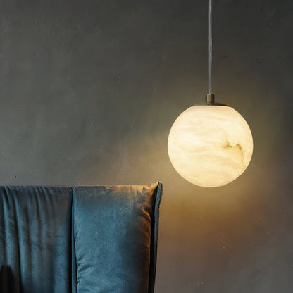 Exklusiv Marmorpendel i Koppar – Rund LED Taklampa för Matsal och Sovrum