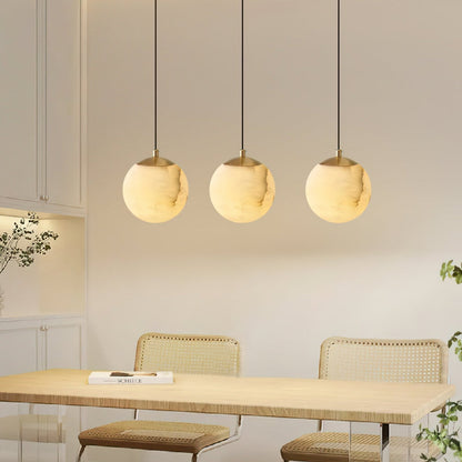 Exklusiv Marmorpendel i Koppar – Rund LED Taklampa för Matsal och Sovrum