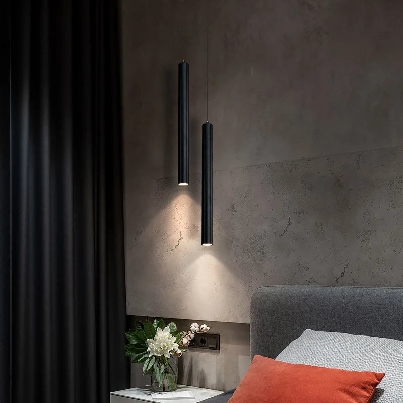 Minimalistisk cylinderformad LED pendellampa svart för sovrum matsal