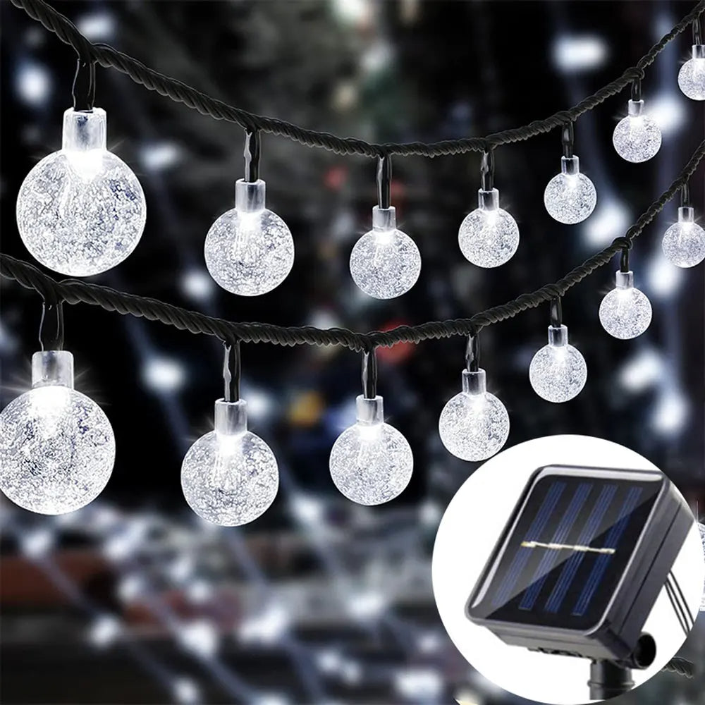 Glowbubbles | 5M solcellsdriven LED ljusslinga – 20 varmvita bubbelglödlampor för dekor