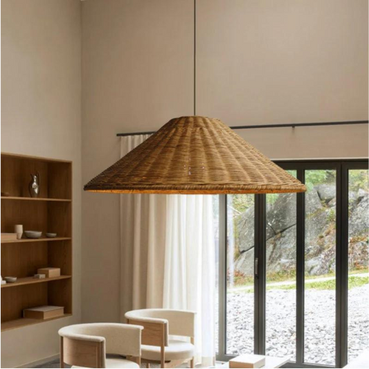 Handgjord rottinglampa i boho och japandi stil för kök vardagsrum matsal