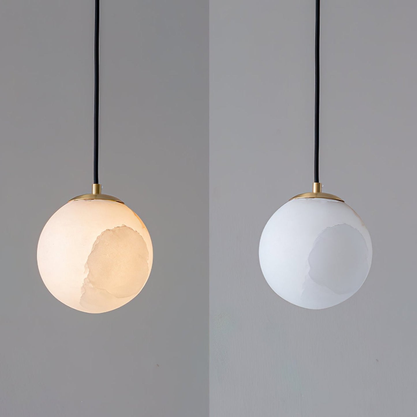 Exklusiv Marmorpendel i Koppar – Rund LED Taklampa för Matsal och Sovrum