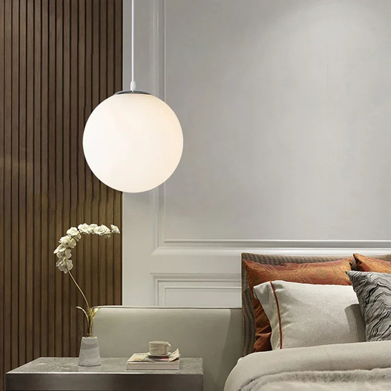 Modern LED pendellampa i klotform mjölkvit för vardagsrum sovrum kök