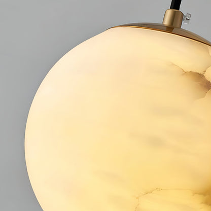 Exklusiv Marmorpendel i Koppar – Rund LED Taklampa för Matsal och Sovrum