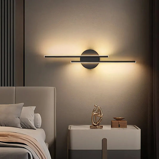 Modern svart LED vägglampa med dubbel linje för vardagsrum sovrum hall
