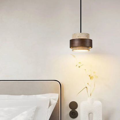 Lumostone | Pendellampa i natursten och trä med justerbar sladd – modern stil
