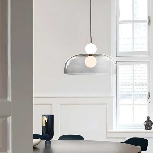 Pendellampa i glas modern dubbelkupig design taklampa för matsal vardagsrum kök
