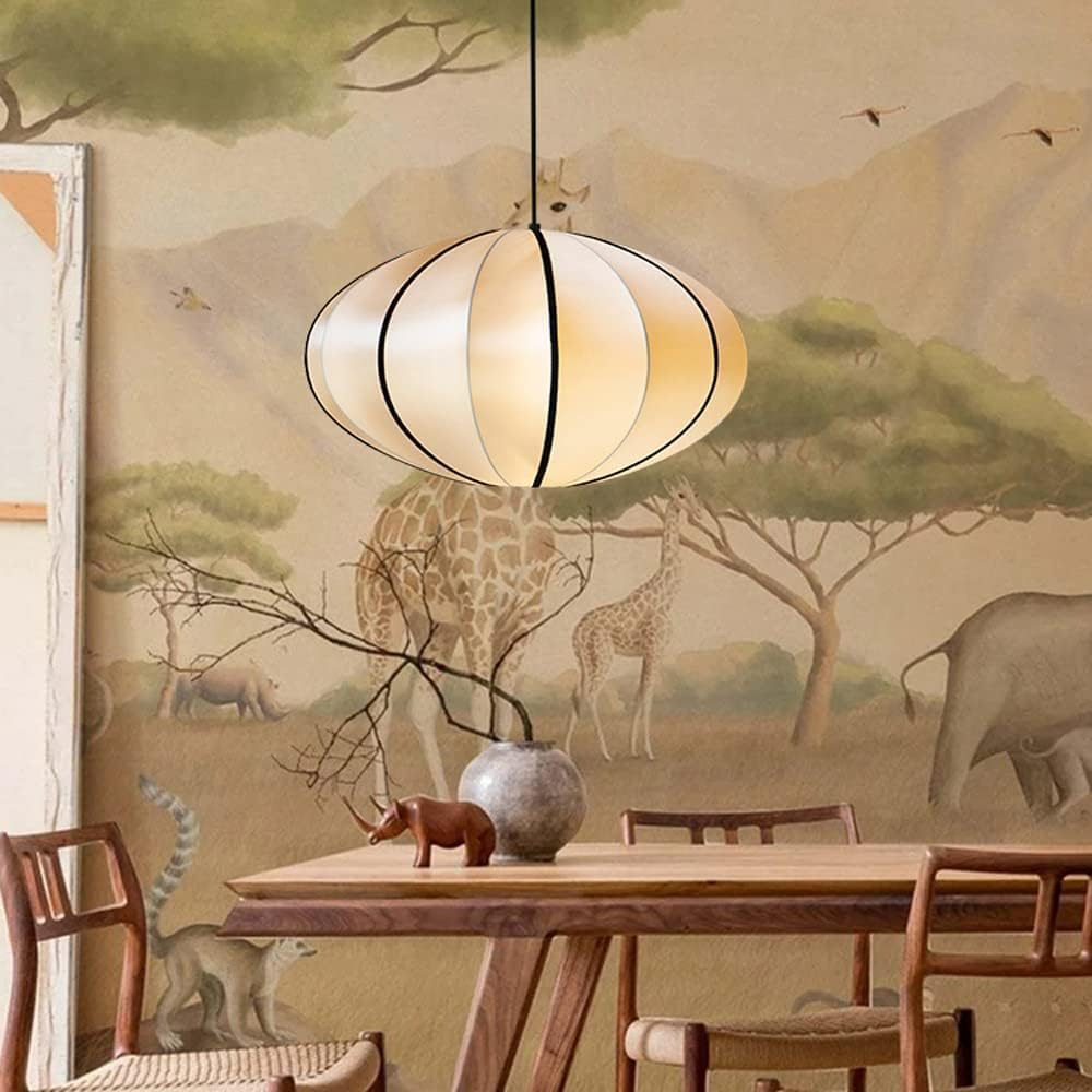 Japansk tyg pendellampa i vintage design för vardagsrum matsal sovrum