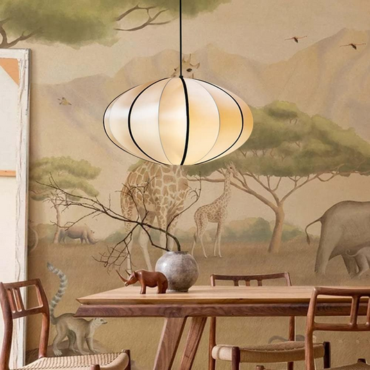 Japansk tyg pendellampa i vintage design för vardagsrum matsal sovrum