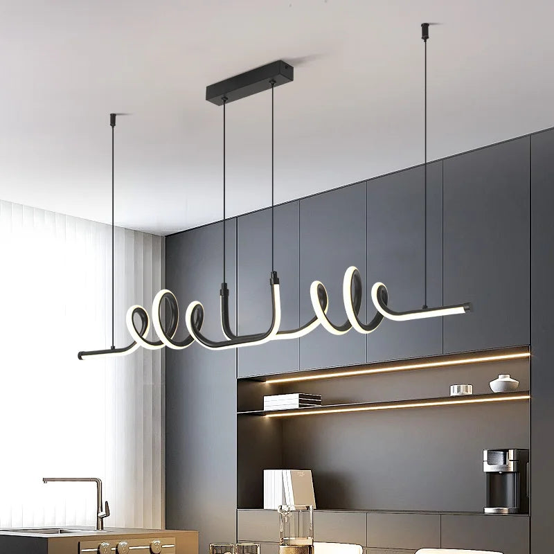Minimalistisk LED pendellampa i svart aluminium för kök matsal vardagsrum