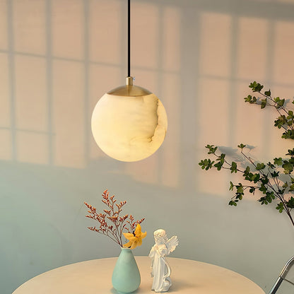 Exklusiv Marmorpendel i Koppar – Rund LED Taklampa för Matsal och Sovrum