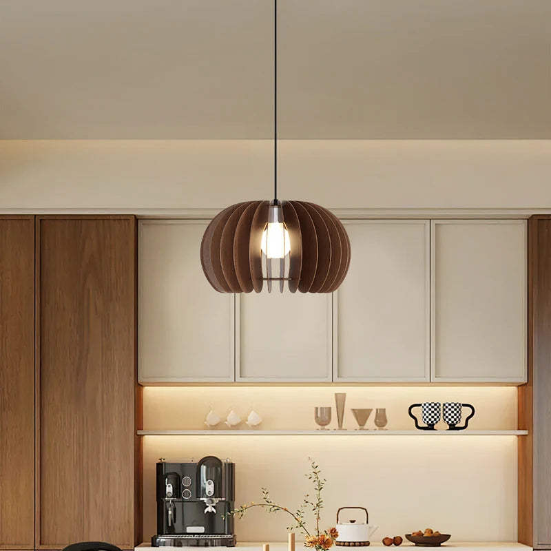 Pendellampa i träinspirerad design modern taklampa för matsal kök vardagsrum sovrum