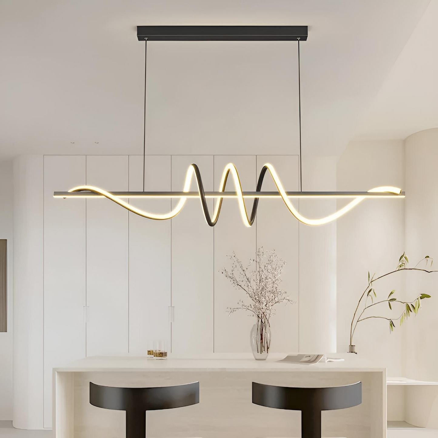Modern vågformad LED-pendellampa för matsal, vardagsrum och kök