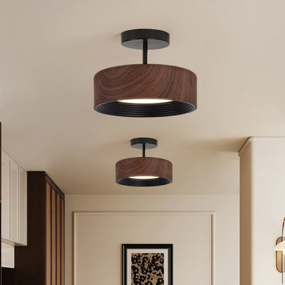 Modern LED Taklampa i Valnötsträ Optik för Hall Sovrum Balkong