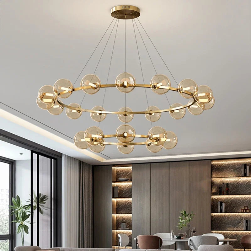 Lyxig ringformad LED taklampa med glasbubblor för vardagsrum matsal hall