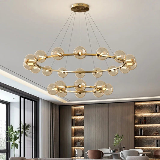 Lyxig ringformad LED taklampa med glasbubblor för vardagsrum matsal hall