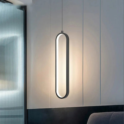 Minimalistisk svart LED pendellampa oval design för sovrum vardagsrum