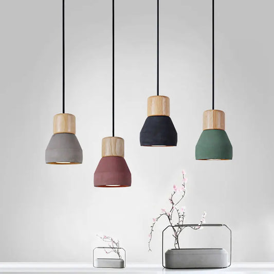 Nordisk betongpendel med trädetalj och LED E27 för kök och vardagsrum