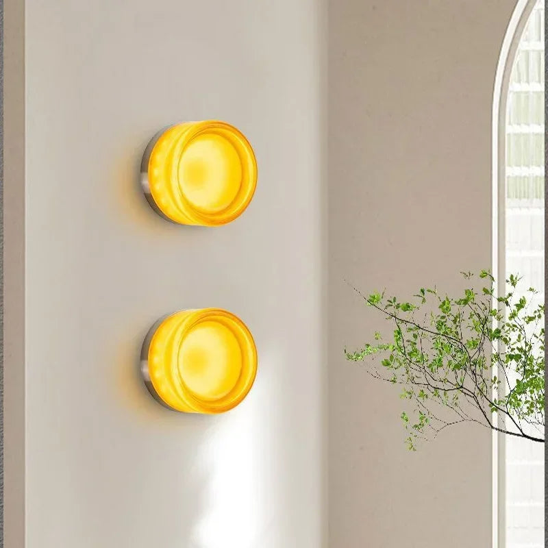 Modern rund vägglampa med mjukt LED-ljus för sovrum och vardagsrum
