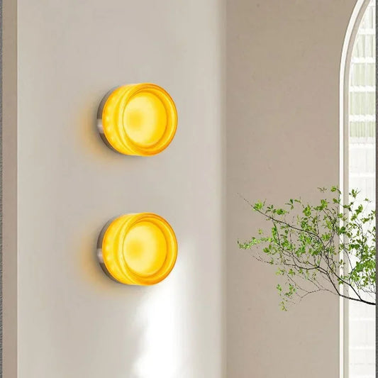 Modern rund vägglampa med mjukt LED-ljus för sovrum och vardagsrum