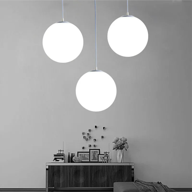 Modern LED pendellampa i klotform mjölkvit för vardagsrum sovrum kök