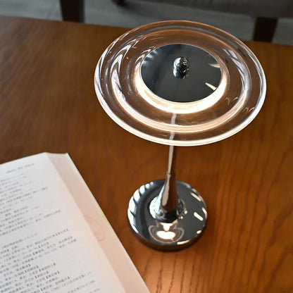 Minimalistisk LED bordslampa i krom futuristisk design med touch och USB laddning