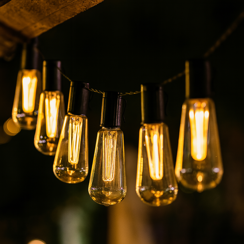 Ediray | Solcells LED-ljusslinga med vintage Edison-lampor – vattentät för trädgård