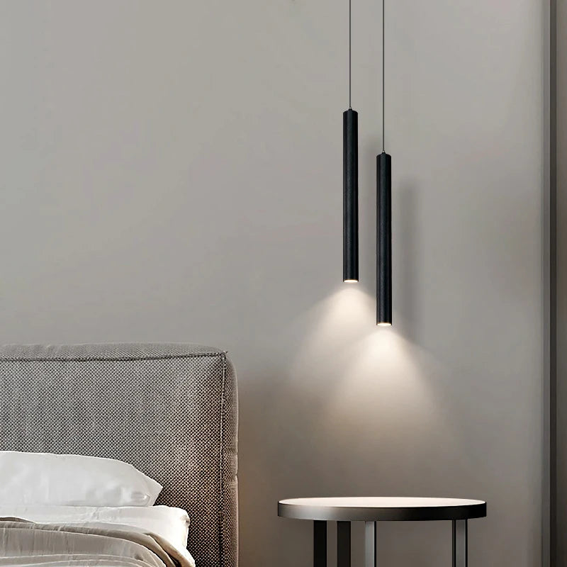 Minimalistisk cylinderformad LED pendellampa svart för sovrum matsal