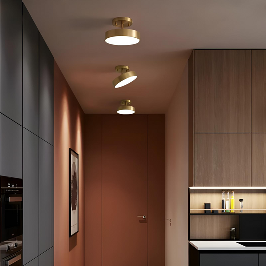 Minimalistisk LED taklampa i guld med justerbart lamphuvud för hall, korridor och små utrymmen