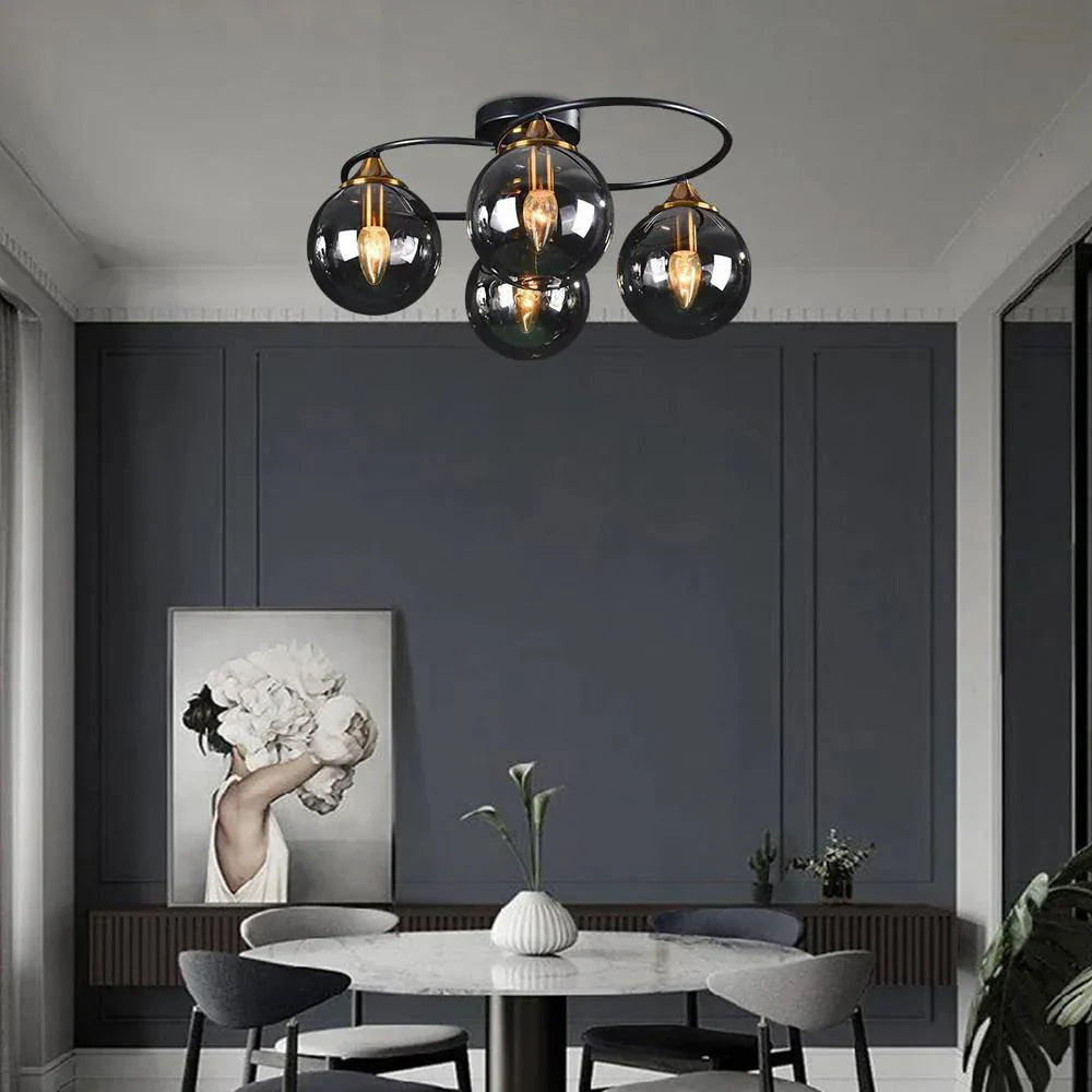 Vintage taklampa i glas och metall – elegant LED plafond för vardagsrum och sovrum