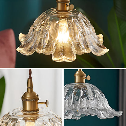 Fransk retro blomformad glaspendel i koppar med justerbar höjd 150 cm