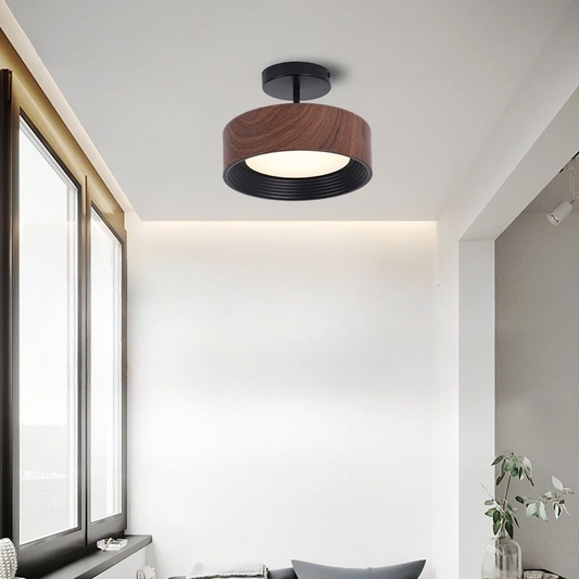 Modern LED Taklampa i Valnötsträ Optik för Hall Sovrum Balkong