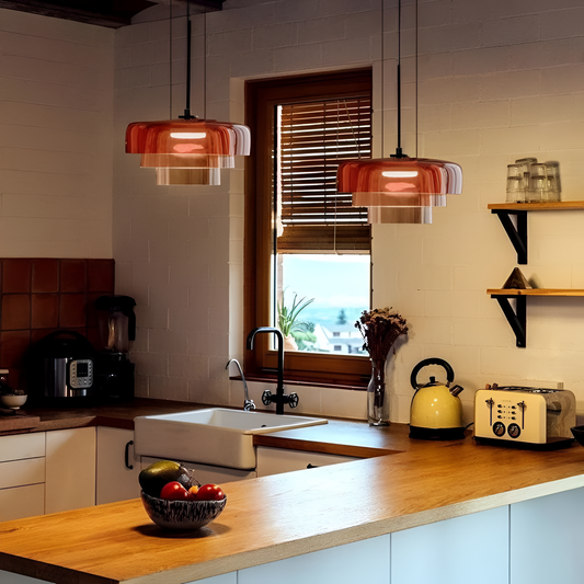 Nordisk färgad glaspendel med LED för matsal vardagsrum och bar