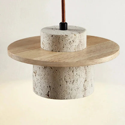 Modern pendellampa i sten och trä för sovrum, matsal och vardagsrum