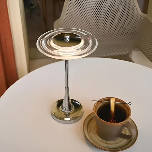 Minimalistisk LED bordslampa i krom futuristisk design med touch och USB laddning