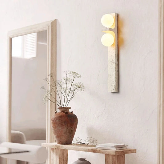 Arteglow | Art Deco vägglampa med natursten och frostat glas – elegant belysning