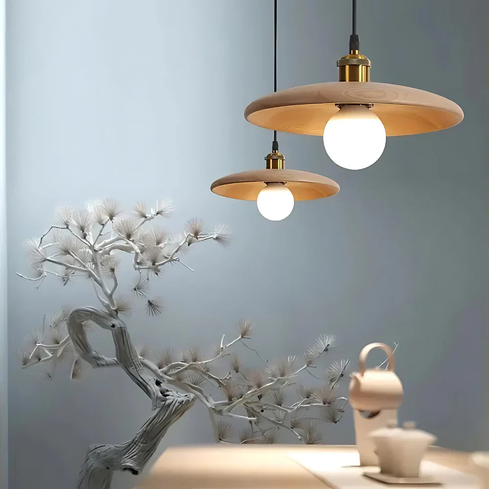 Japandi taklampa i naturligt trä och metall för vardagsrum sovrum kök och kontor