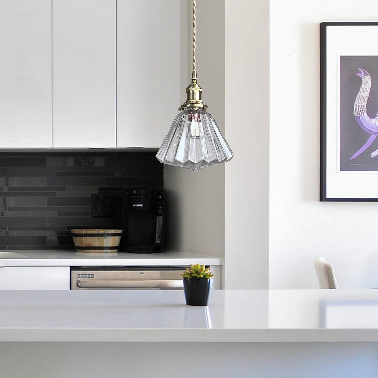Modern diamantformad glaspendel med justerbar höjd för kök matsal vardagsrum