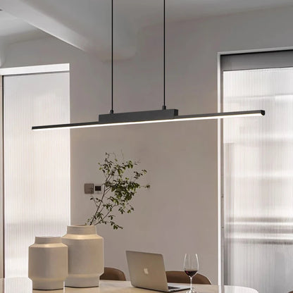 Modern lång LED takpendel i svart aluminium för kök matsal vardagsrum