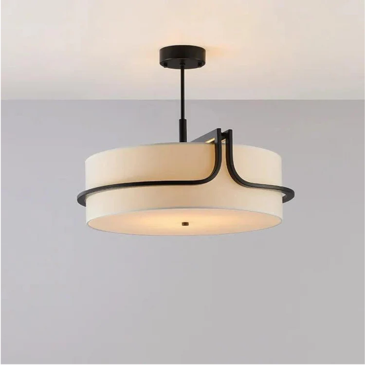 Modern LED-takpendel i tyg med svart ram – elegant för stora rum